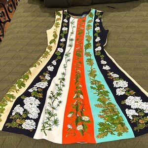 Blue and Orange A-Line Midi Dress for Wedding Guests